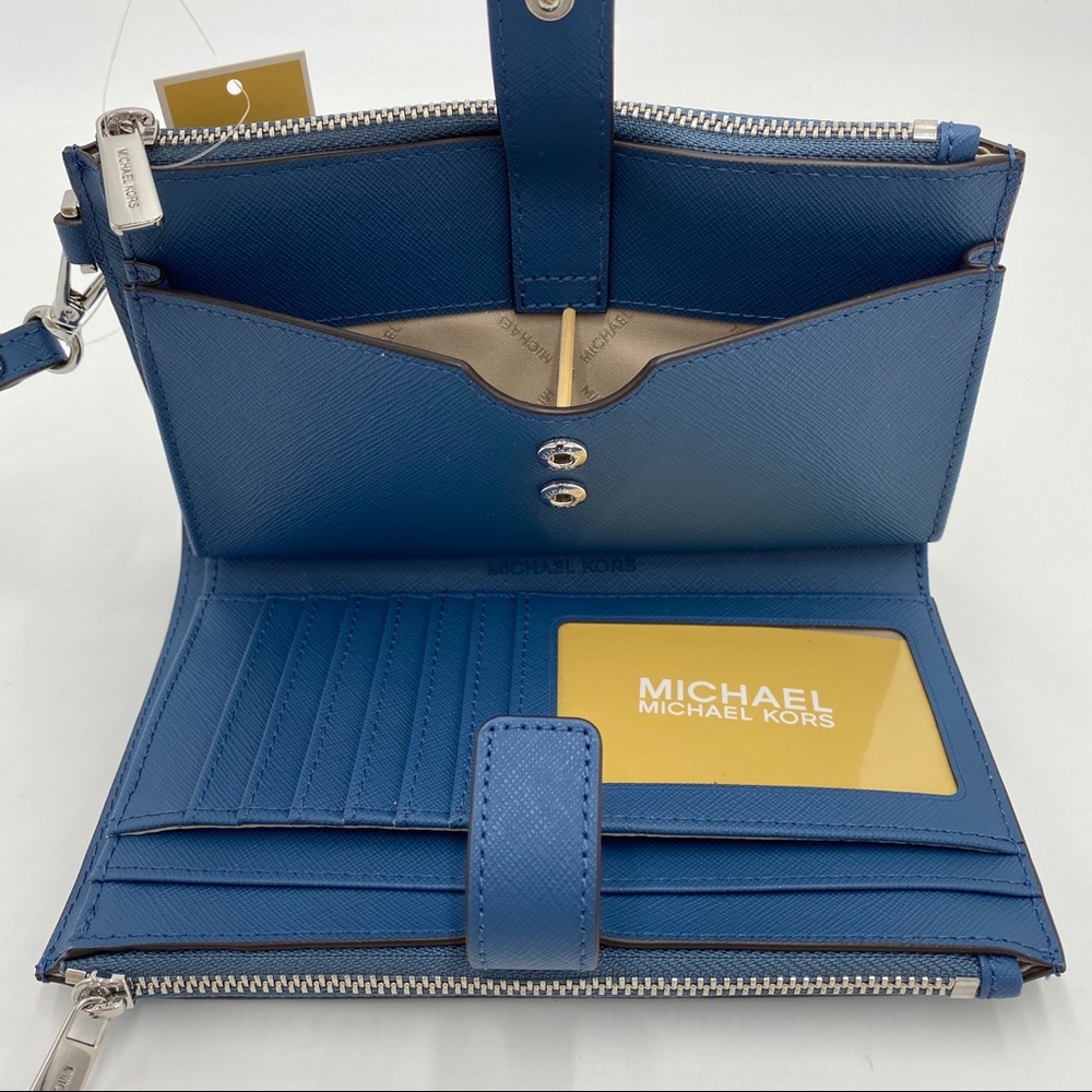 MICHAEL KORS LG DOUBLE ZIP WRISTLET Wallet Teal Color - Picture 8 of 15